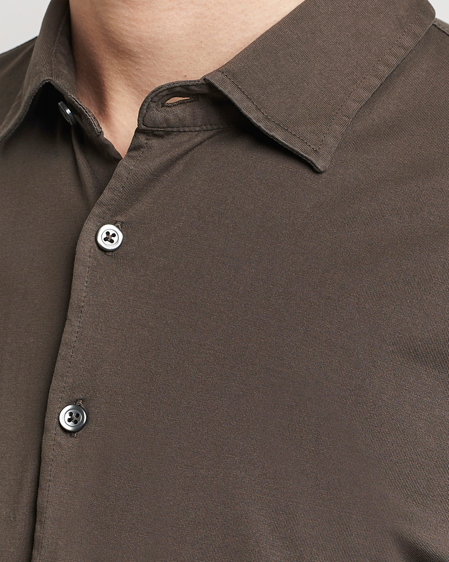 Homme | Chemises | Gran Sasso | Washed Cotton Jersey Shirt Dark Brown