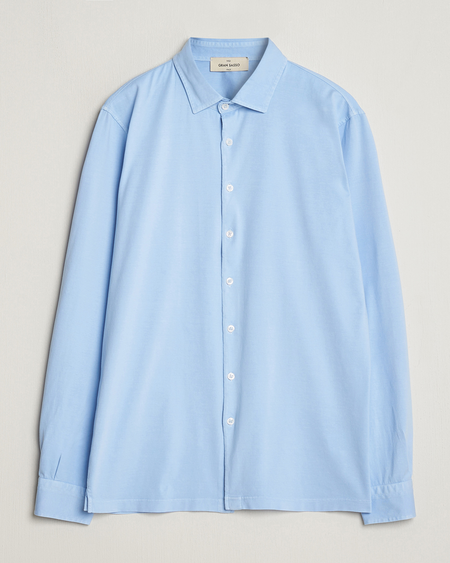 Homme | Chemises | Gran Sasso | Washed Cotton Jersey Shirt Light Blue