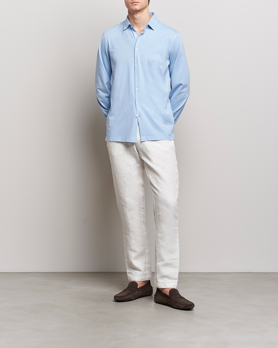 Homme | Chemises | Gran Sasso | Washed Cotton Jersey Shirt Light Blue