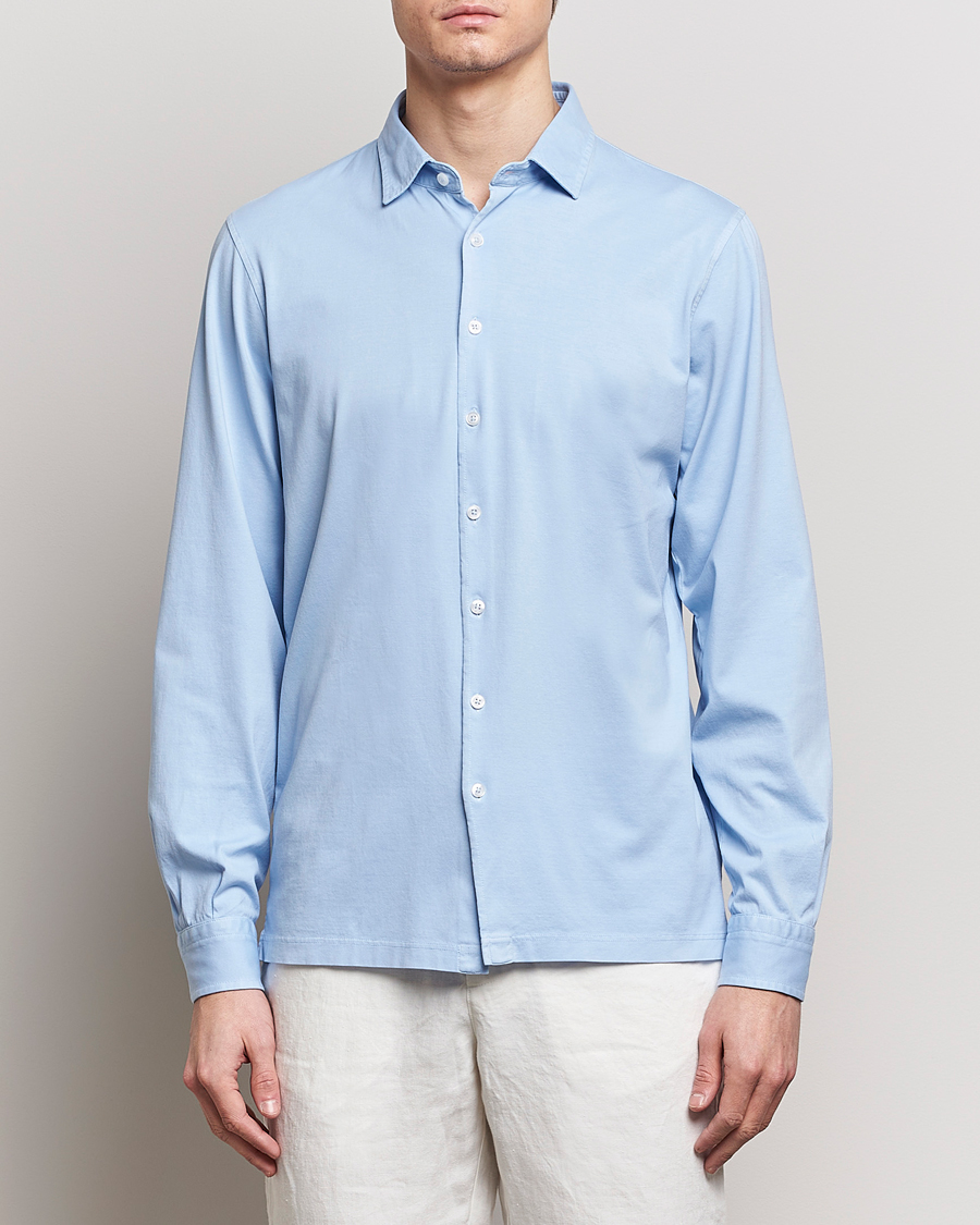 Homme | Polos | Gran Sasso | Washed Cotton Jersey Shirt Light Blue
