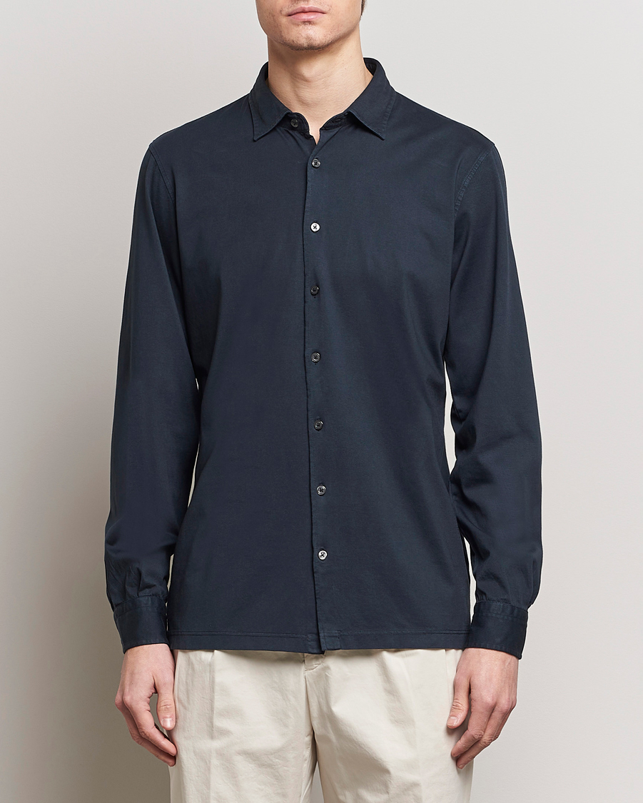 Homme | Chemises Décontractées | Gran Sasso | Washed Cotton Jersey Shirt Navy
