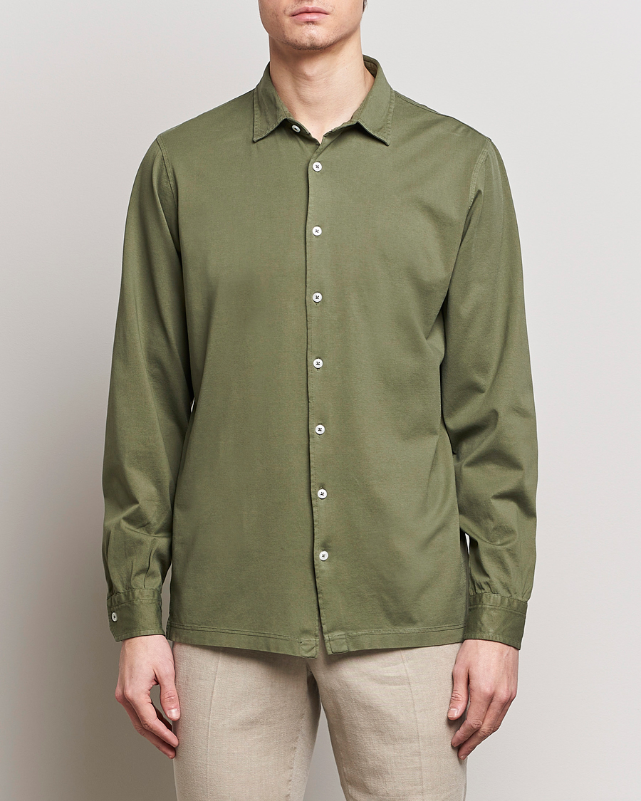 Homme | Chemises Décontractées | Gran Sasso | Washed Cotton Jersey Shirt Green