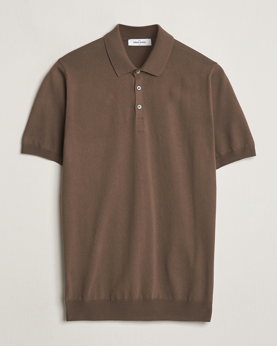 Homme | Polos | Gran Sasso | Cotton Knitted Polo Dark Brown
