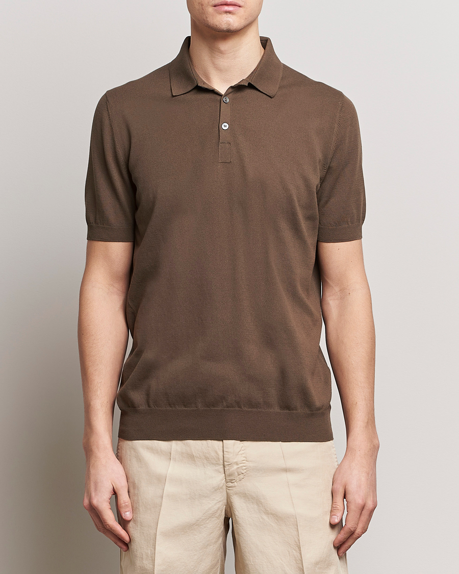 Homme | Italian Department | Gran Sasso | Cotton Knitted Polo Dark Brown