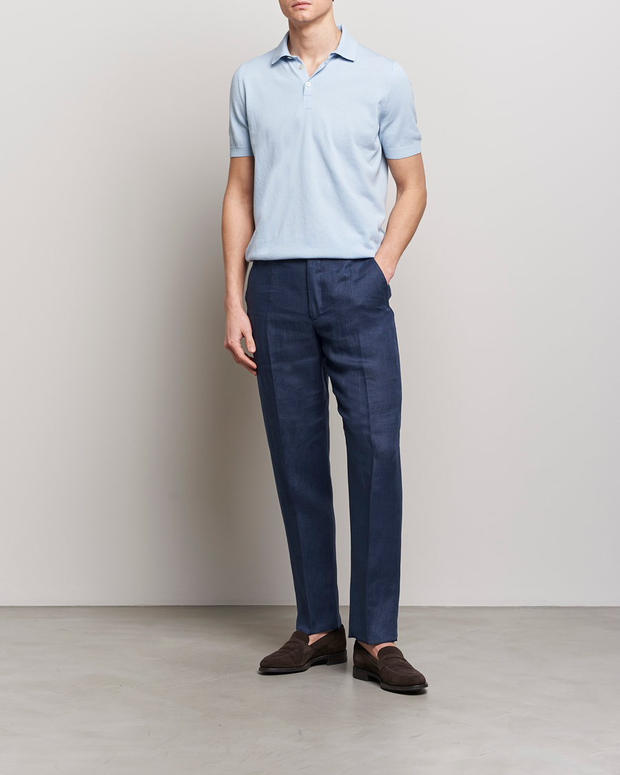 Homme | Polos | Gran Sasso | Cotton Knitted Polo Light Blue