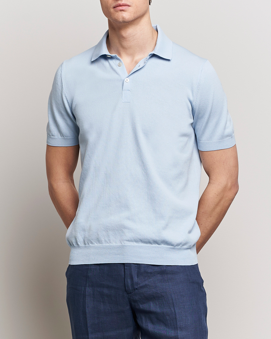 Homme | Italian Department | Gran Sasso | Cotton Knitted Polo Light Blue