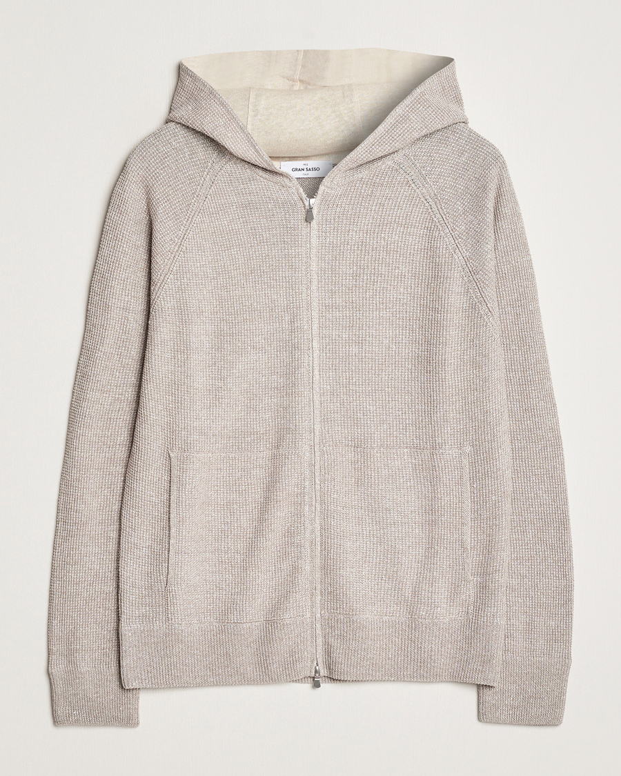 Homme | Pulls Et Tricots | Gran Sasso | Linen/Cotton Knitted Hooded Full Zip Beige Melange