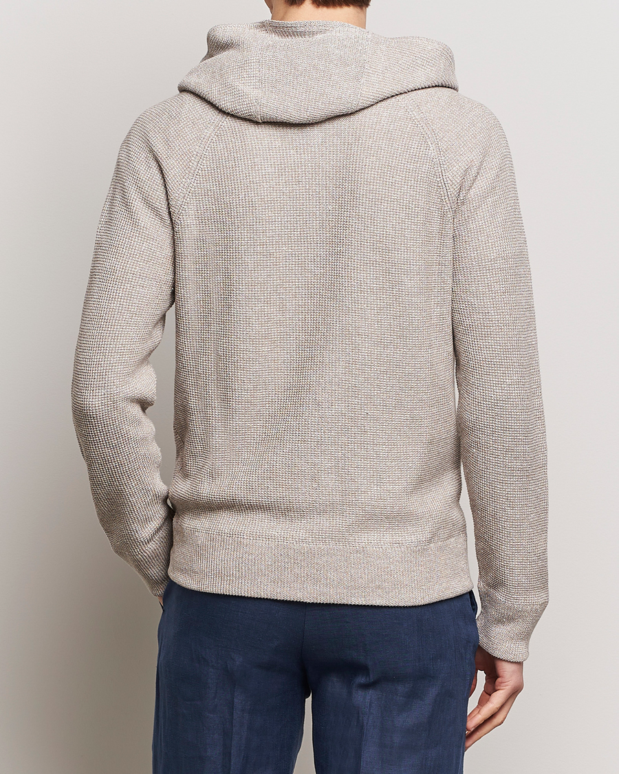 Homme | Pulls Et Tricots | Gran Sasso | Linen/Cotton Knitted Hooded Full Zip Beige Melange