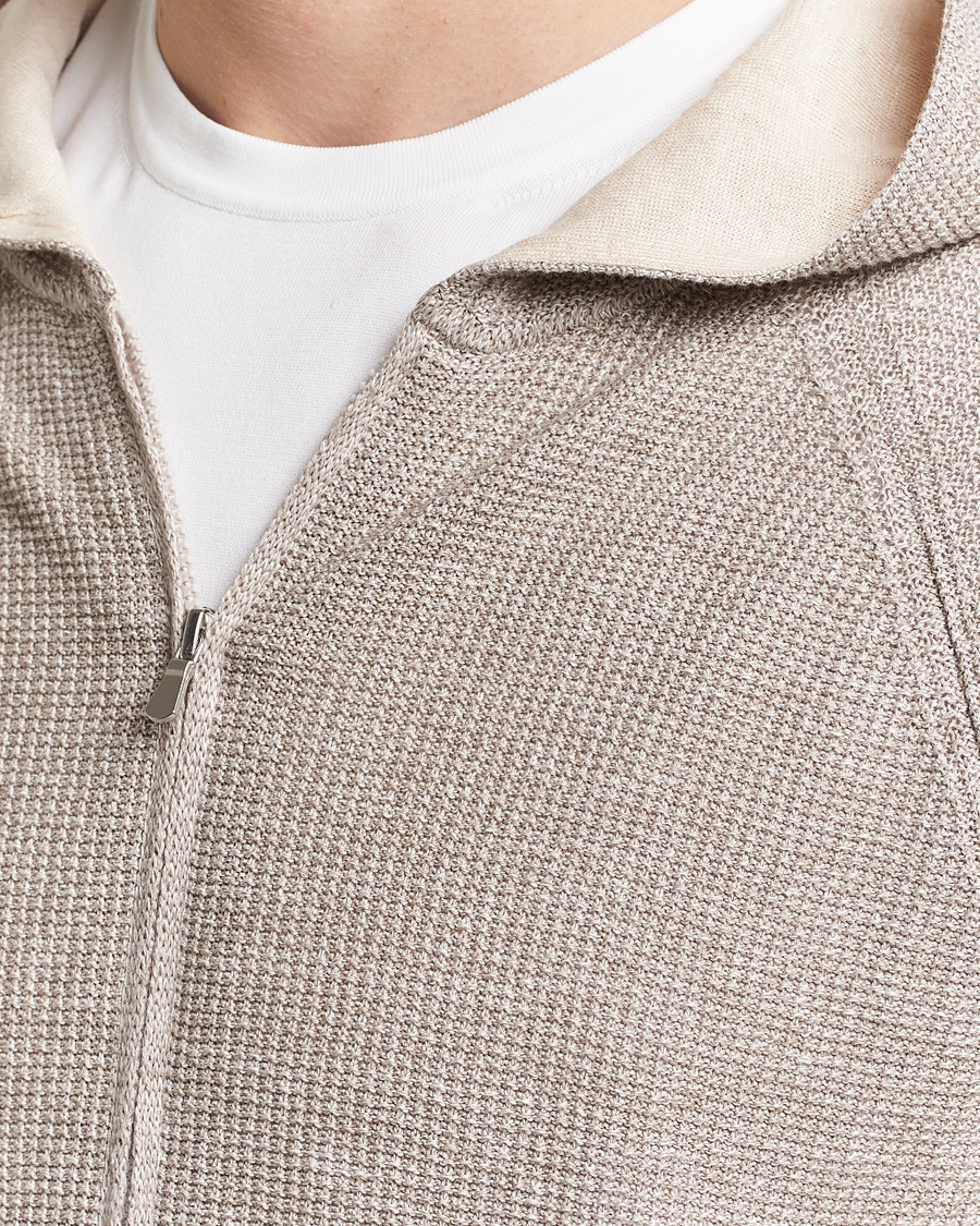 Homme | Pulls Et Tricots | Gran Sasso | Linen/Cotton Knitted Hooded Full Zip Beige Melange