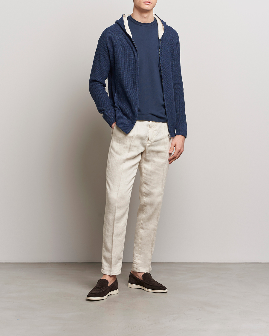 Homme | Pulls Et Tricots | Gran Sasso | Linen/Cotton Knitted Hooded Full Zip Navy
