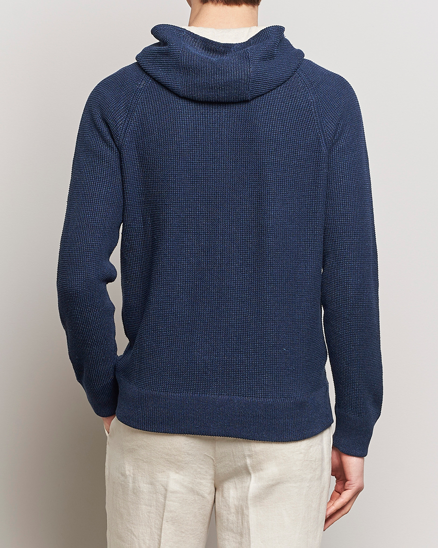 Homme | Pulls Et Tricots | Gran Sasso | Linen/Cotton Knitted Hooded Full Zip Navy