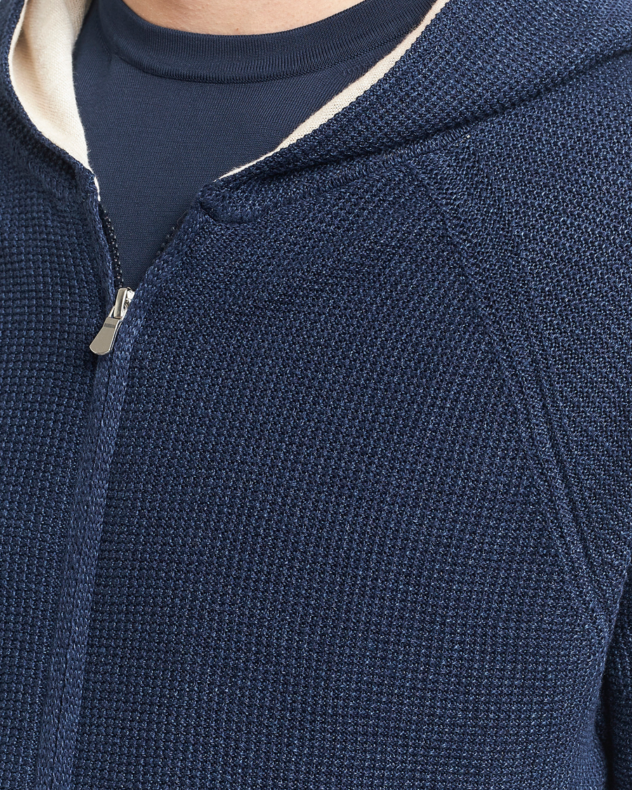 Homme | Pulls Et Tricots | Gran Sasso | Linen/Cotton Knitted Hooded Full Zip Navy