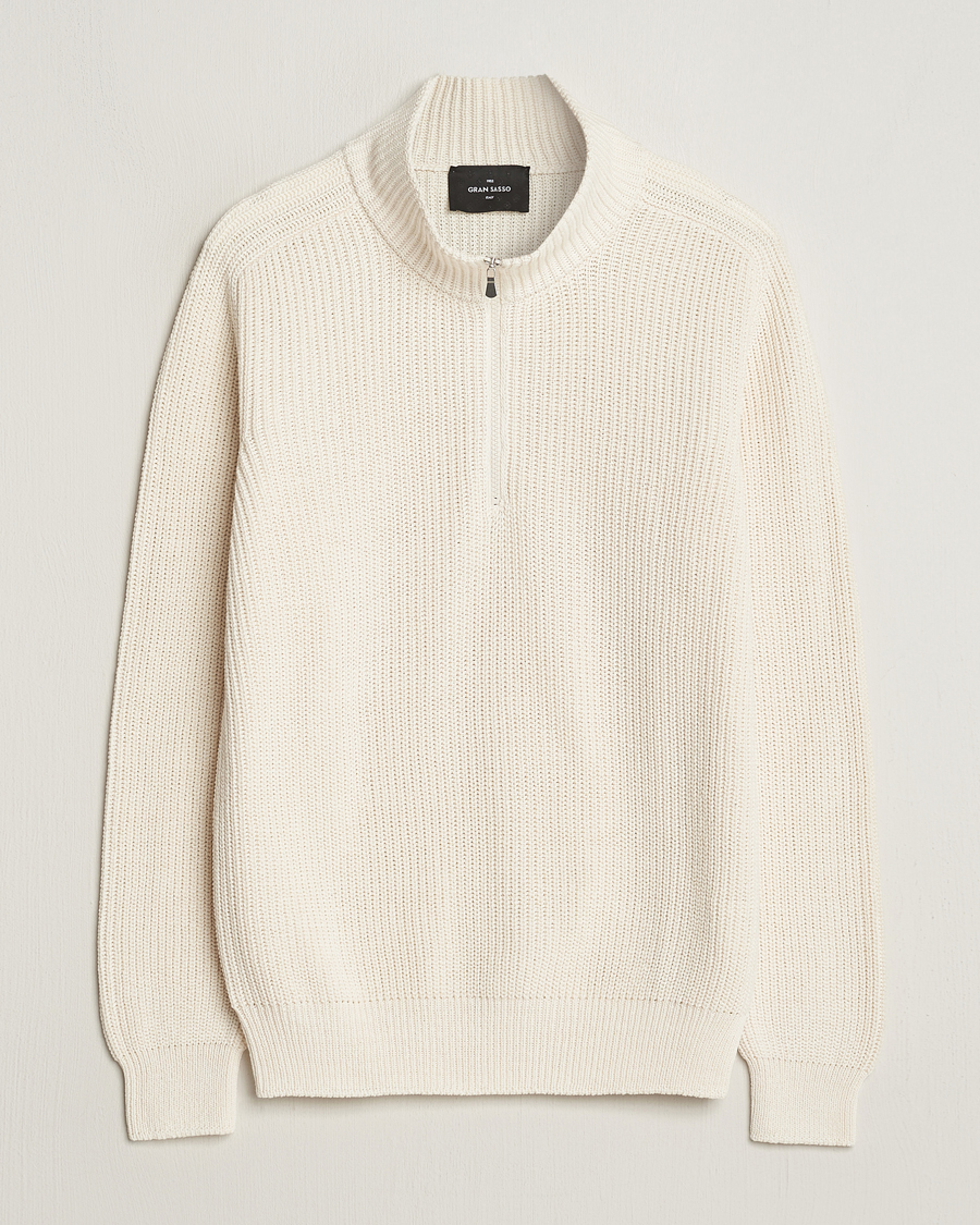 Homme | Pulls Et Tricots | Gran Sasso | Cotton Heavy Knitted Half Zip Cream