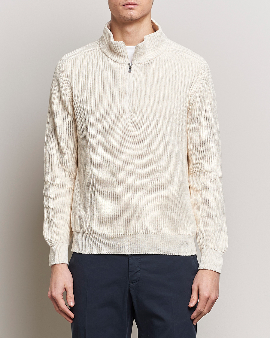 Homme | Pulls Et Tricots | Gran Sasso | Cotton Heavy Knitted Half Zip Cream