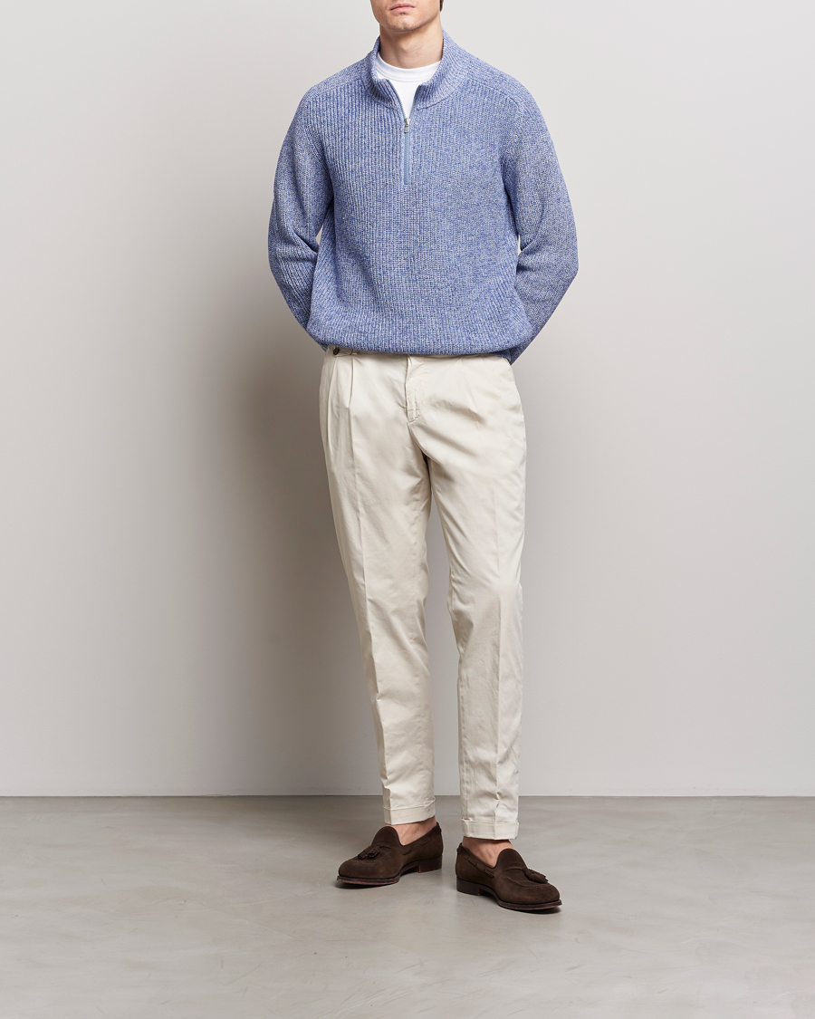 Homme | Pulls Et Tricots | Gran Sasso | Cotton Heavy Knitted Half Zip Blue Melange