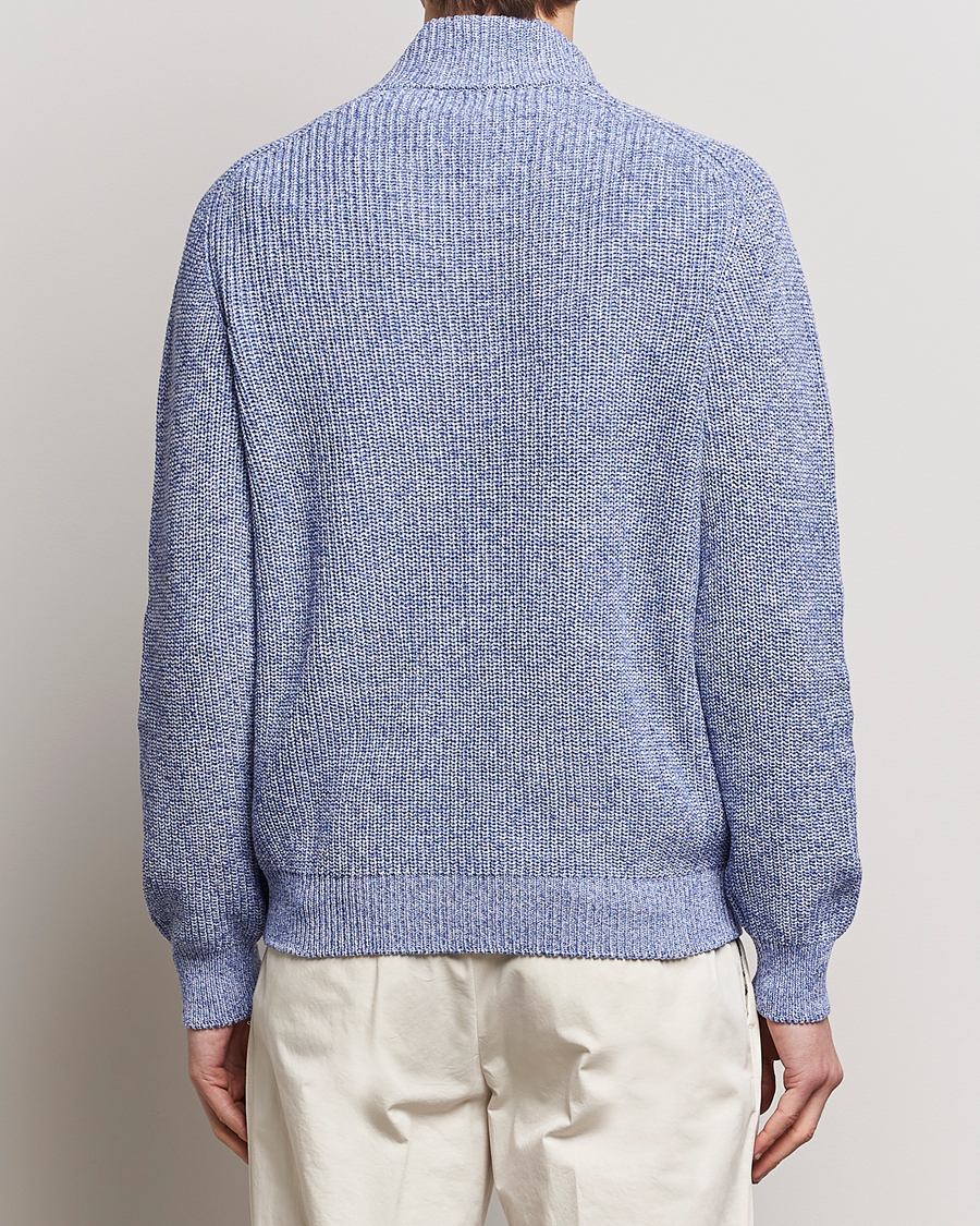 Homme | Pulls Et Tricots | Gran Sasso | Cotton Heavy Knitted Half Zip Blue Melange