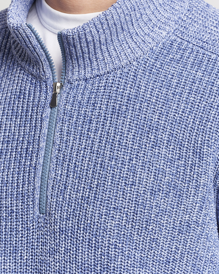Homme | Pulls Et Tricots | Gran Sasso | Cotton Heavy Knitted Half Zip Blue Melange