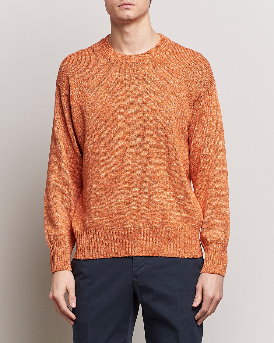 Homme | Pulls Tricotés | Gran Sasso | Cotton Heavy Knitted Crew Neck Rust Melange