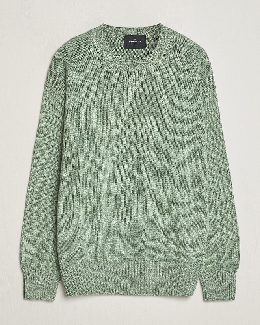 Homme | Pulls Et Tricots | Gran Sasso | Cotton Heavy Knitted Crew Neck Green Melange