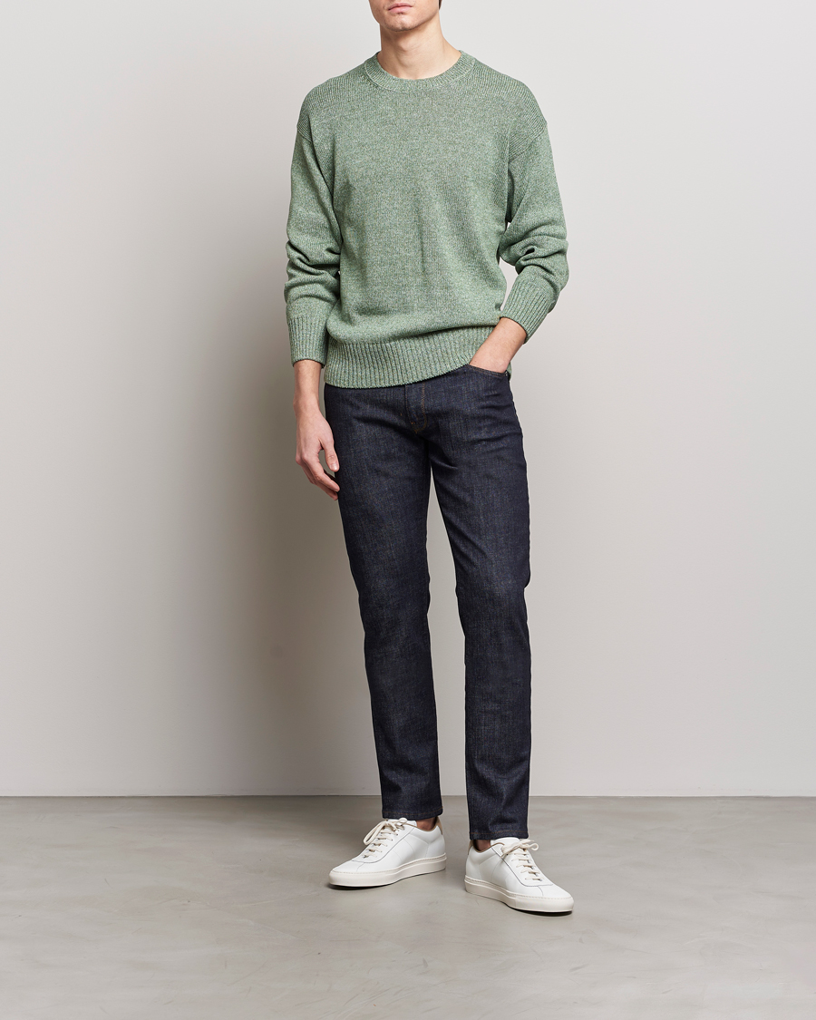 Homme | Pulls Et Tricots | Gran Sasso | Cotton Heavy Knitted Crew Neck Green Melange