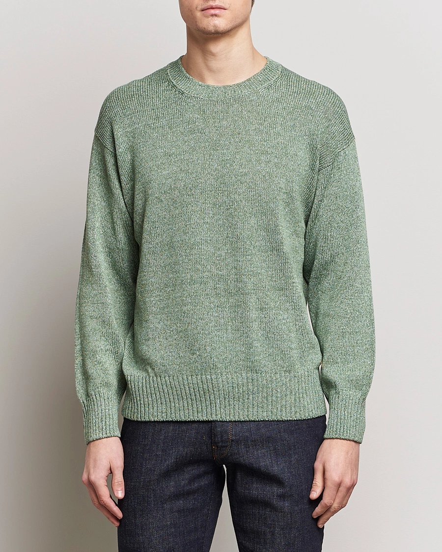 Homme | Pulls Et Tricots | Gran Sasso | Cotton Heavy Knitted Crew Neck Green Melange