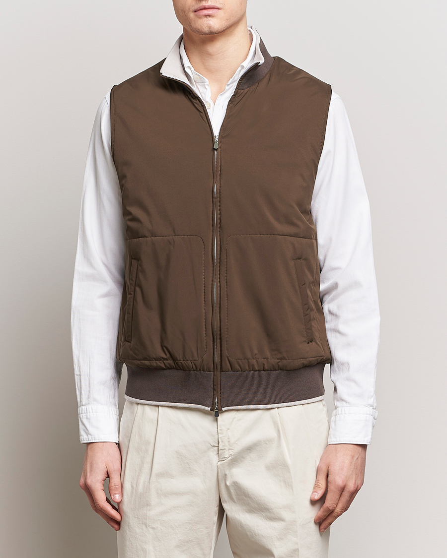 Homme | Manteaux Et Vestes | Gran Sasso | Nylon Light Padded Gilet Dark Brown