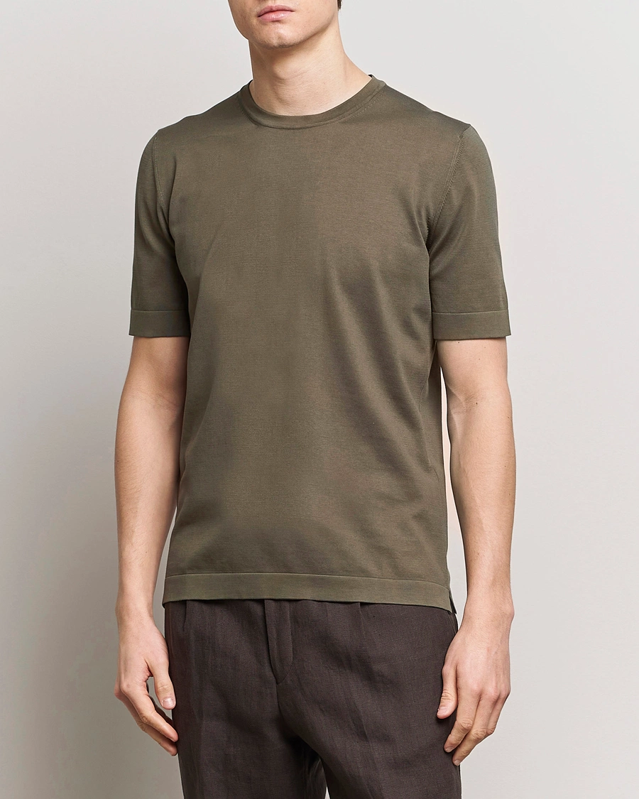 Homme | Italian Department | Gran Sasso | Cotton Knitted Crew Neck T-Shirt Dark Brown