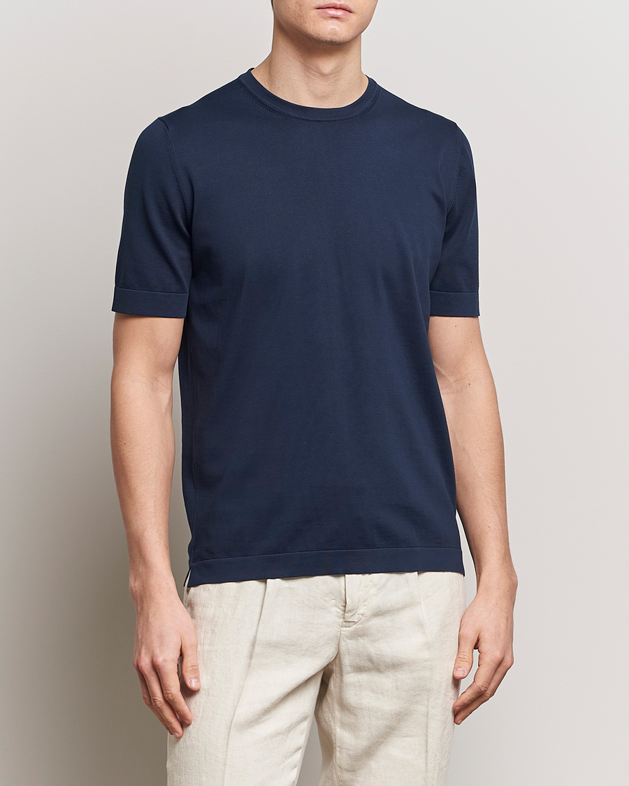 Homme | T-shirts À Manches Courtes | Gran Sasso | Cotton Knitted Crew Neck T-Shirt Navy
