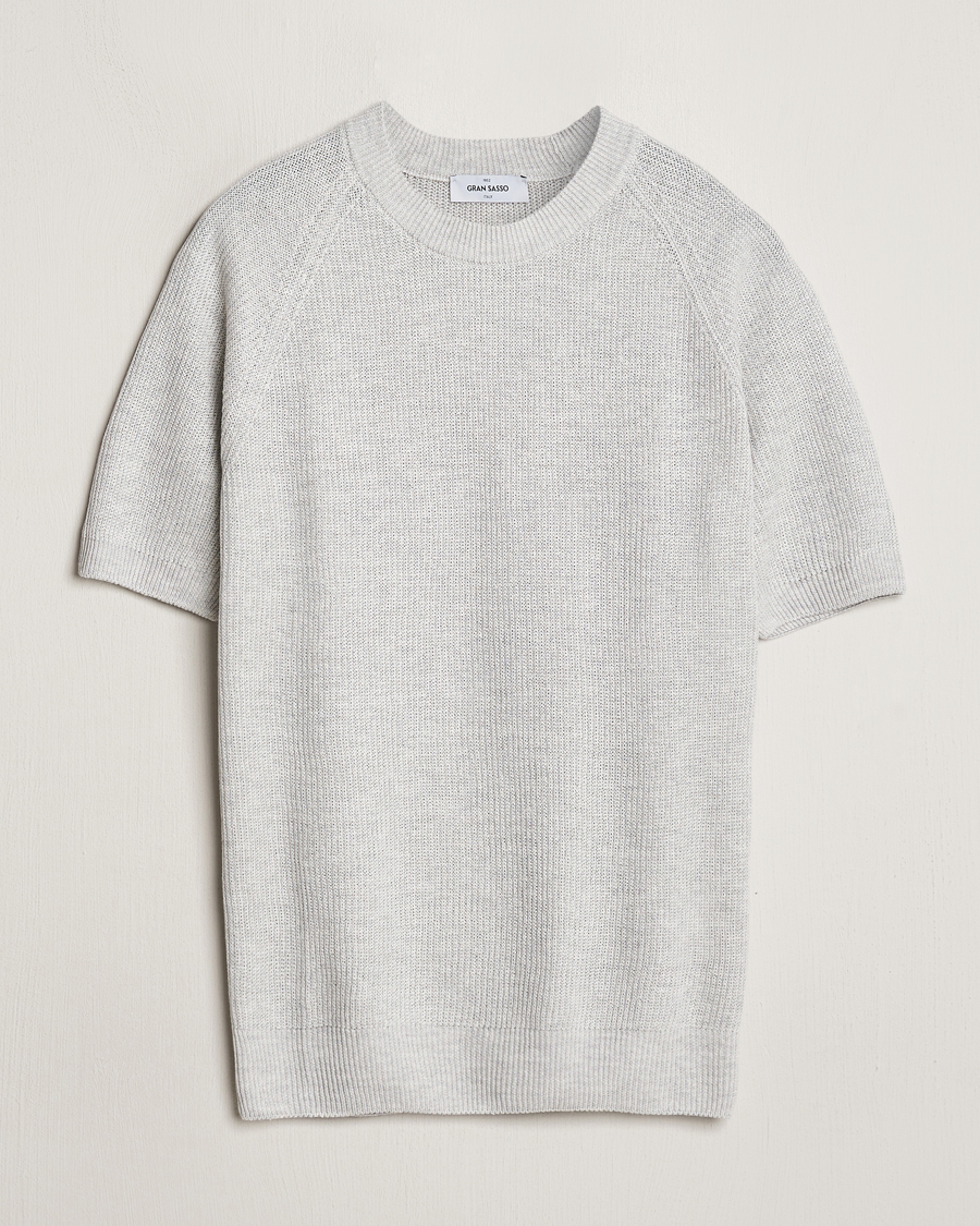 Homme | T-shirts | Gran Sasso | Cotton Heavy Knitted Crew Neck T-Shirt Light Grey