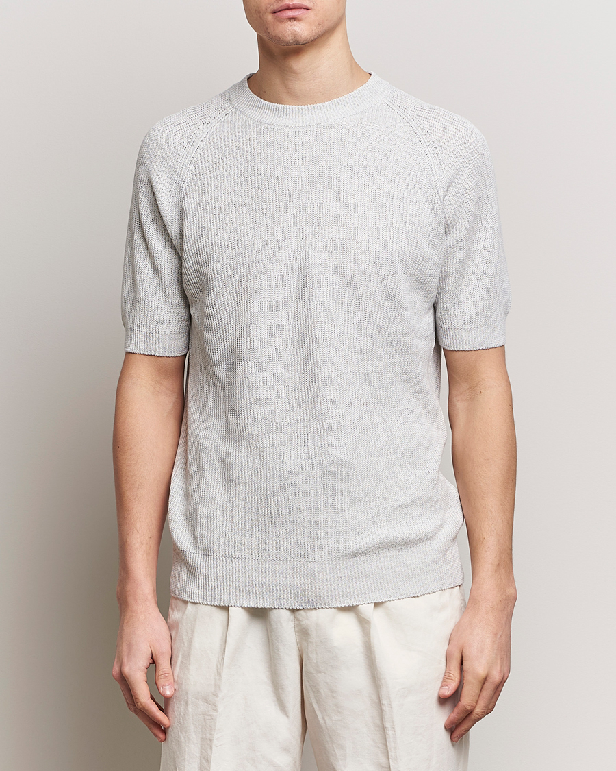 Homme | T-shirts | Gran Sasso | Cotton Heavy Knitted Crew Neck T-Shirt Light Grey