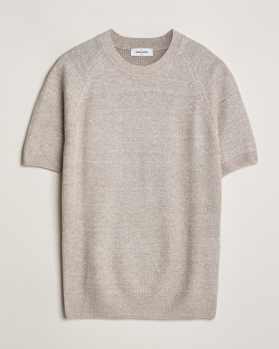 Homme | T-shirts | Gran Sasso | Cotton Heavy Knitted Crew Neck T-Shirt Beige Melange