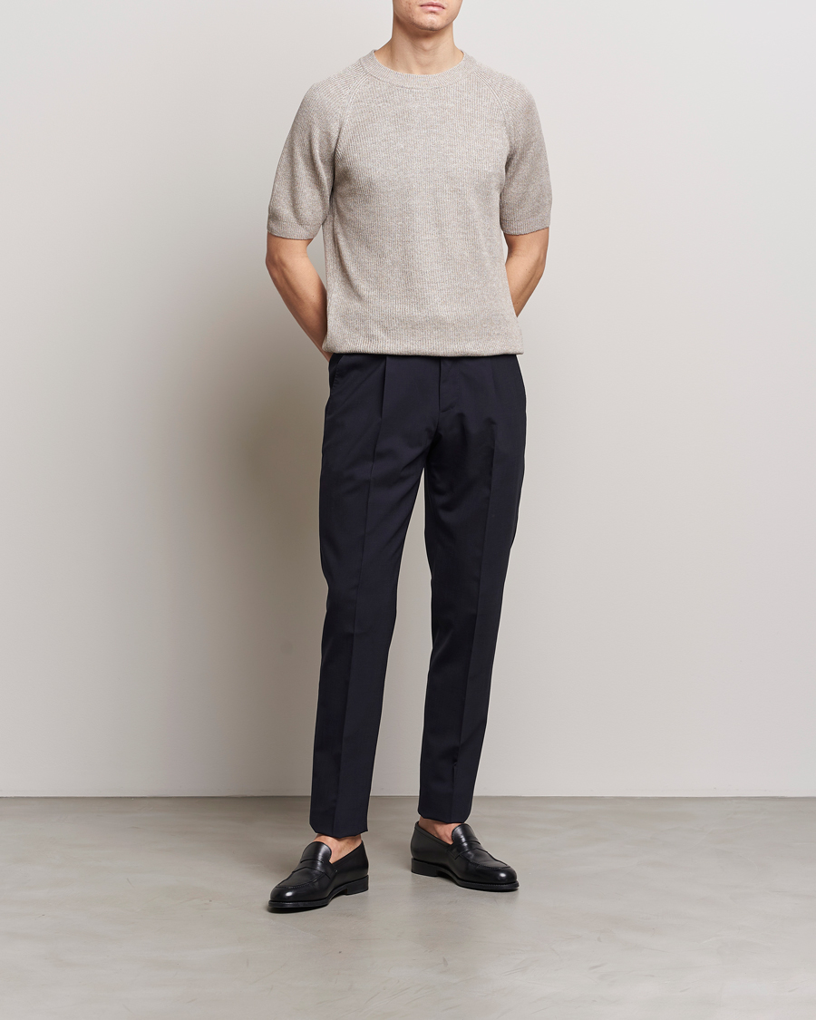 Homme | T-shirts | Gran Sasso | Cotton Heavy Knitted Crew Neck T-Shirt Beige Melange