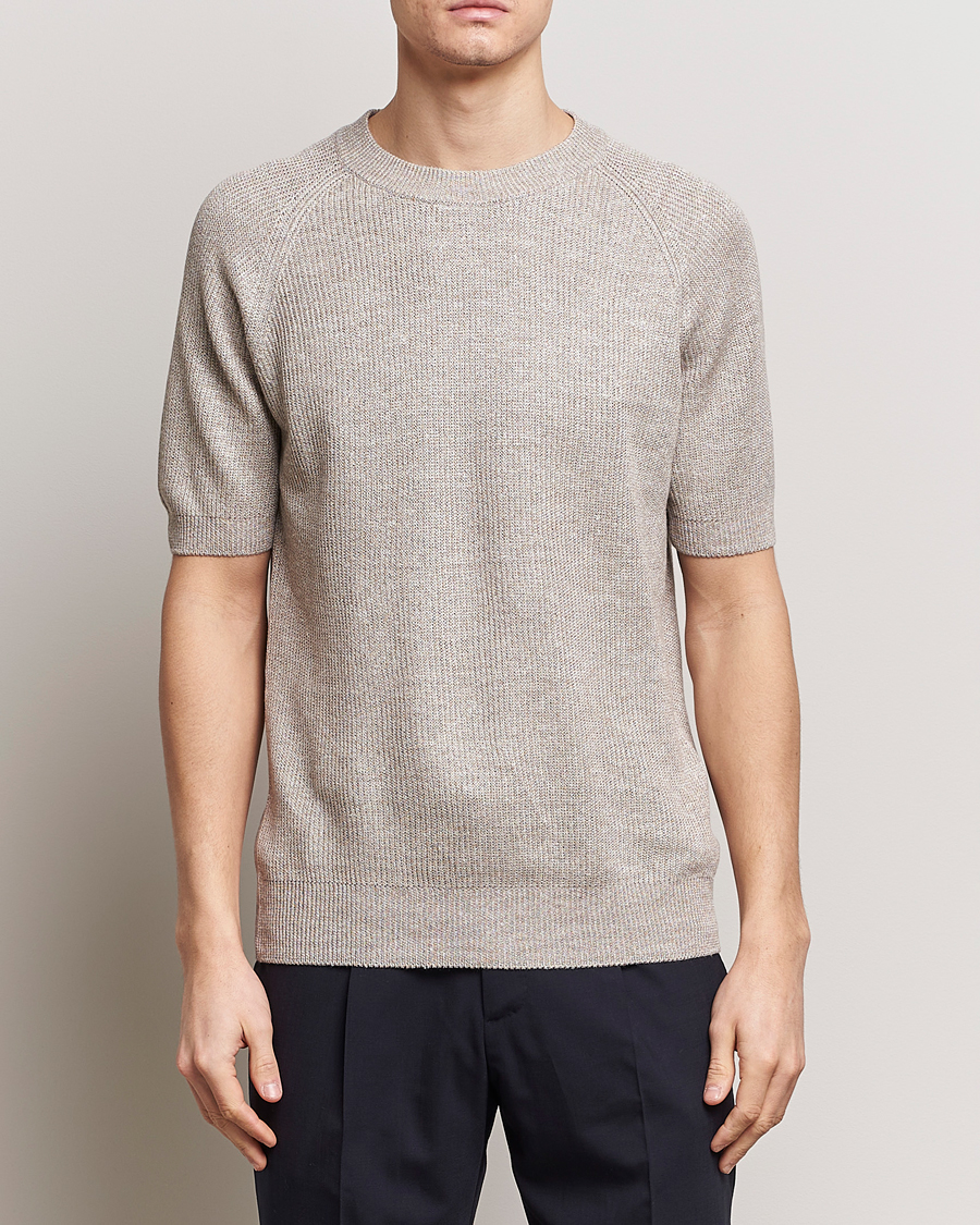 Homme | T-shirts | Gran Sasso | Cotton Heavy Knitted Crew Neck T-Shirt Beige Melange