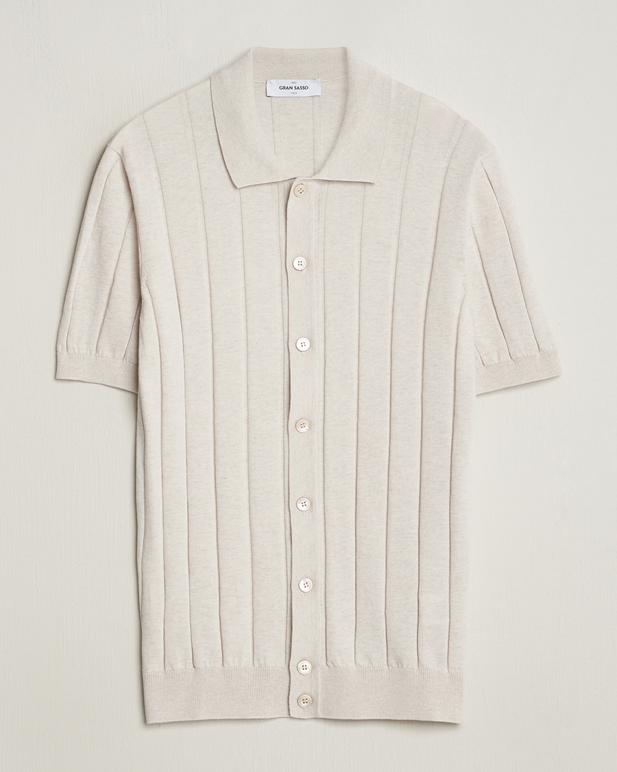 Homme | Chemises | Gran Sasso | Cotton Structured Knitted Short Sleeve Shirt Cream