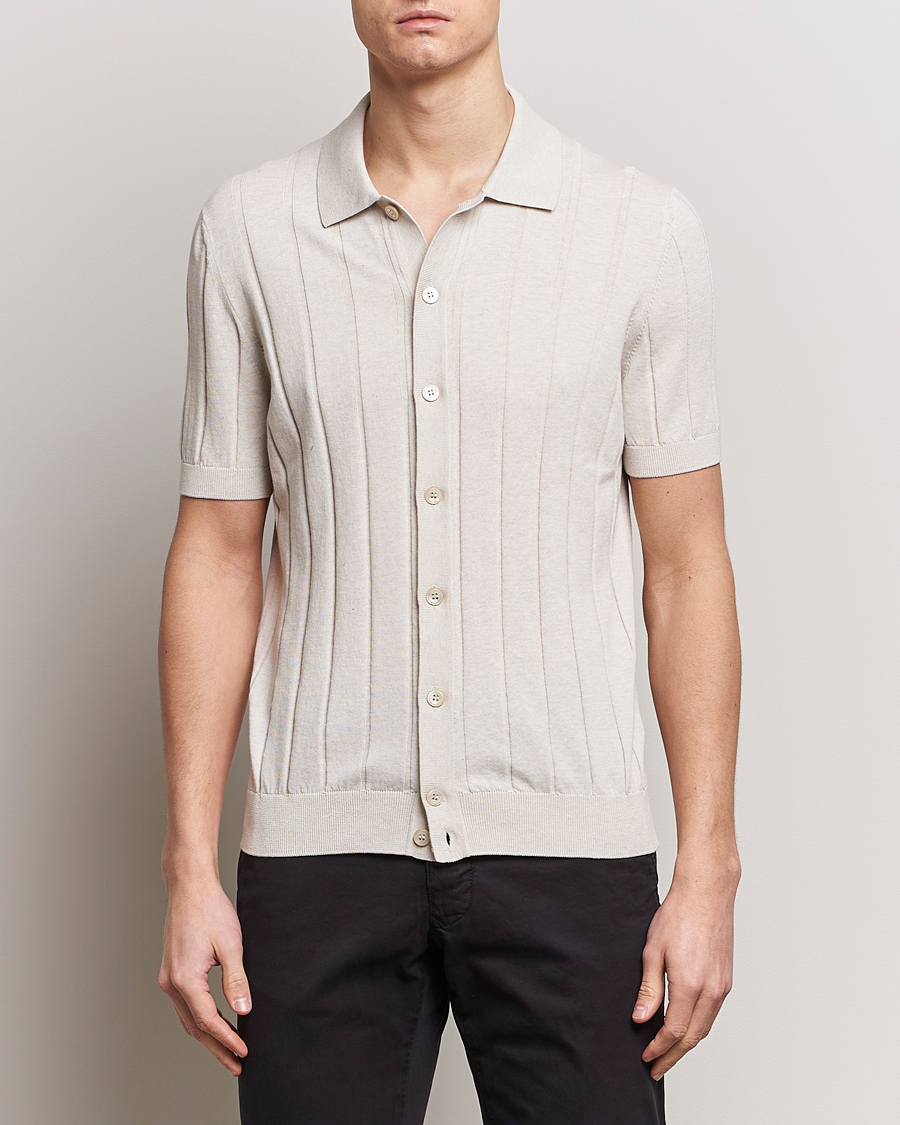 Homme |  | Gran Sasso | Cotton Structured Knitted Short Sleeve Shirt Cream