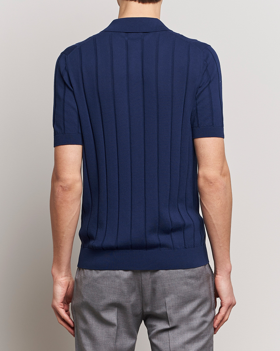 Homme | Chemises | Gran Sasso | Cotton Structured Knitted Short Sleeve Shirt Light Navy
