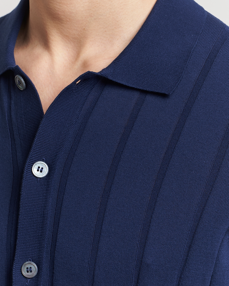 Homme | Chemises | Gran Sasso | Cotton Structured Knitted Short Sleeve Shirt Light Navy