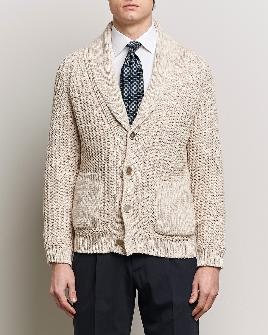 Homme | Quiet Luxury | Brioni | Cotton/Wool Shawl Cardigan Light Beige