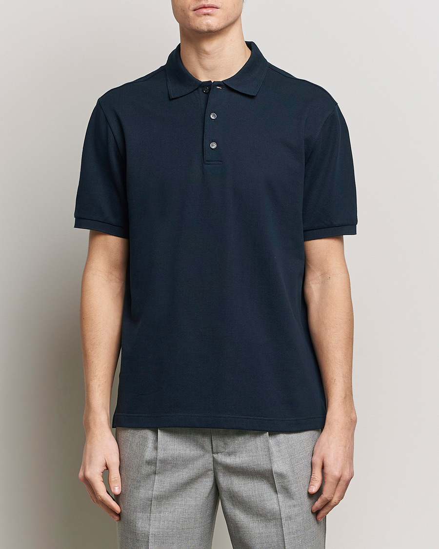 Homme |  | Brioni | Cotton Pique Short Sleeve Polo Navy