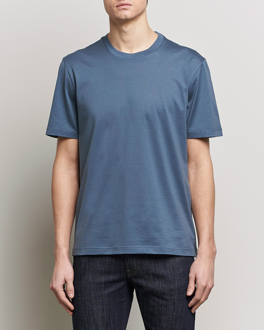 Homme | Luxury Brands | Brioni | Short Sleeve Cotton T-Shirt Petroleum
