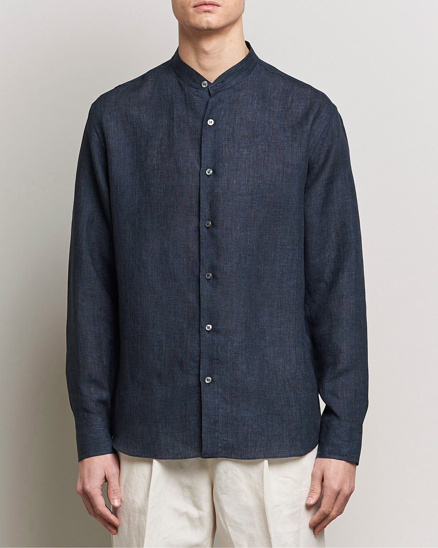 Homme | Chemises En Lin | Brioni | Linen Guru Collar Shirt Navy