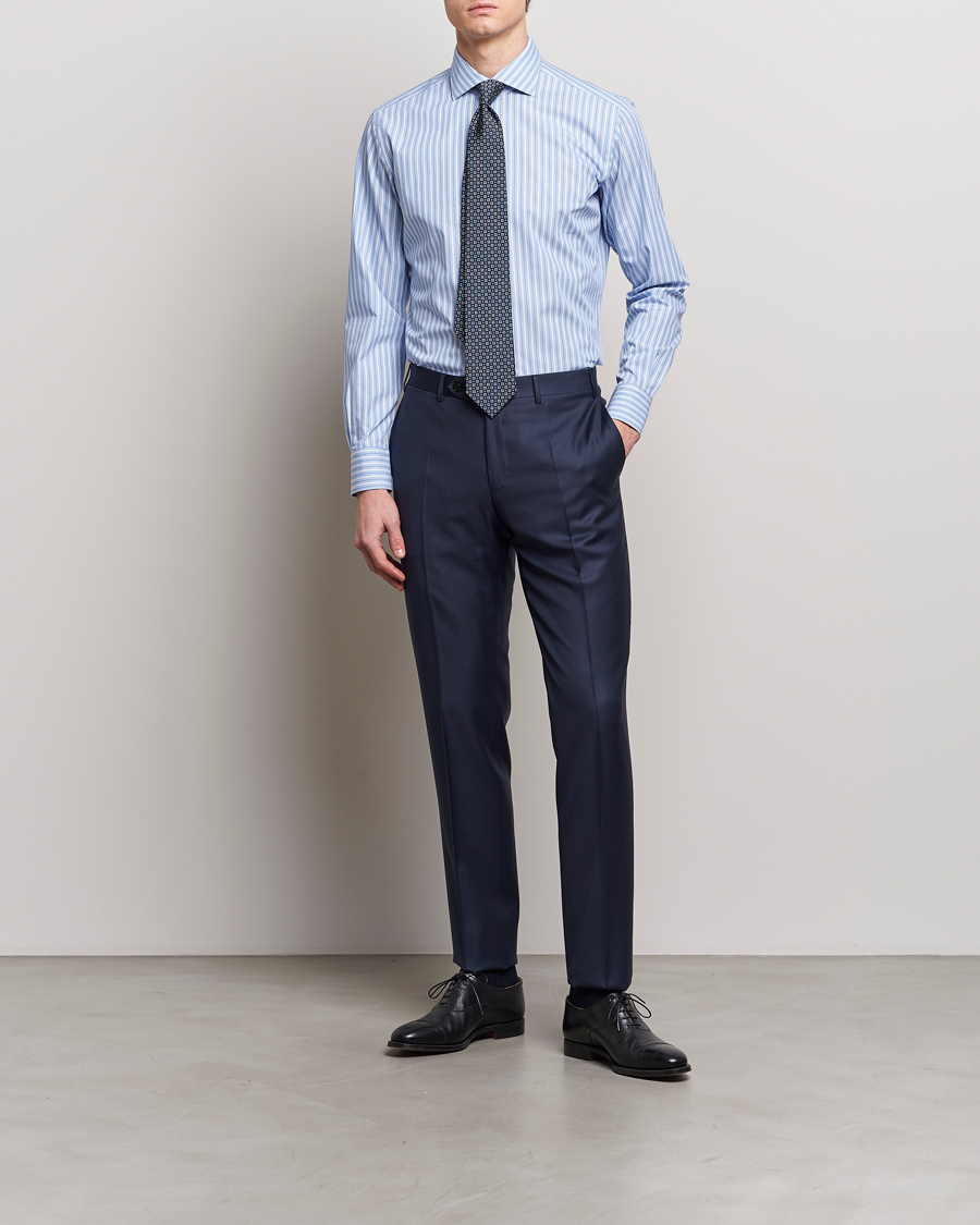Homme |  | Brioni | Slim Fit Dress Shirt Blue Stripe