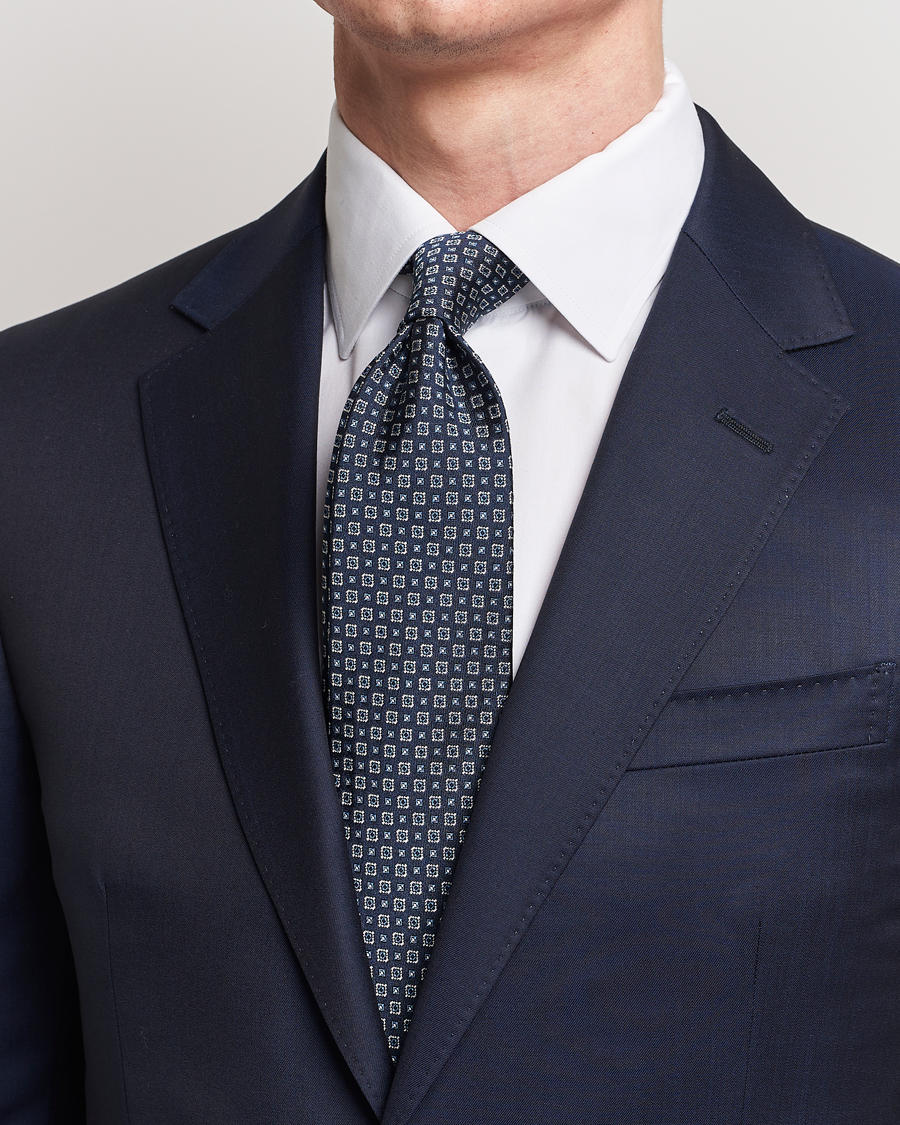 Homme | Cravates | Brioni | Medallion Silk Tie Navy 