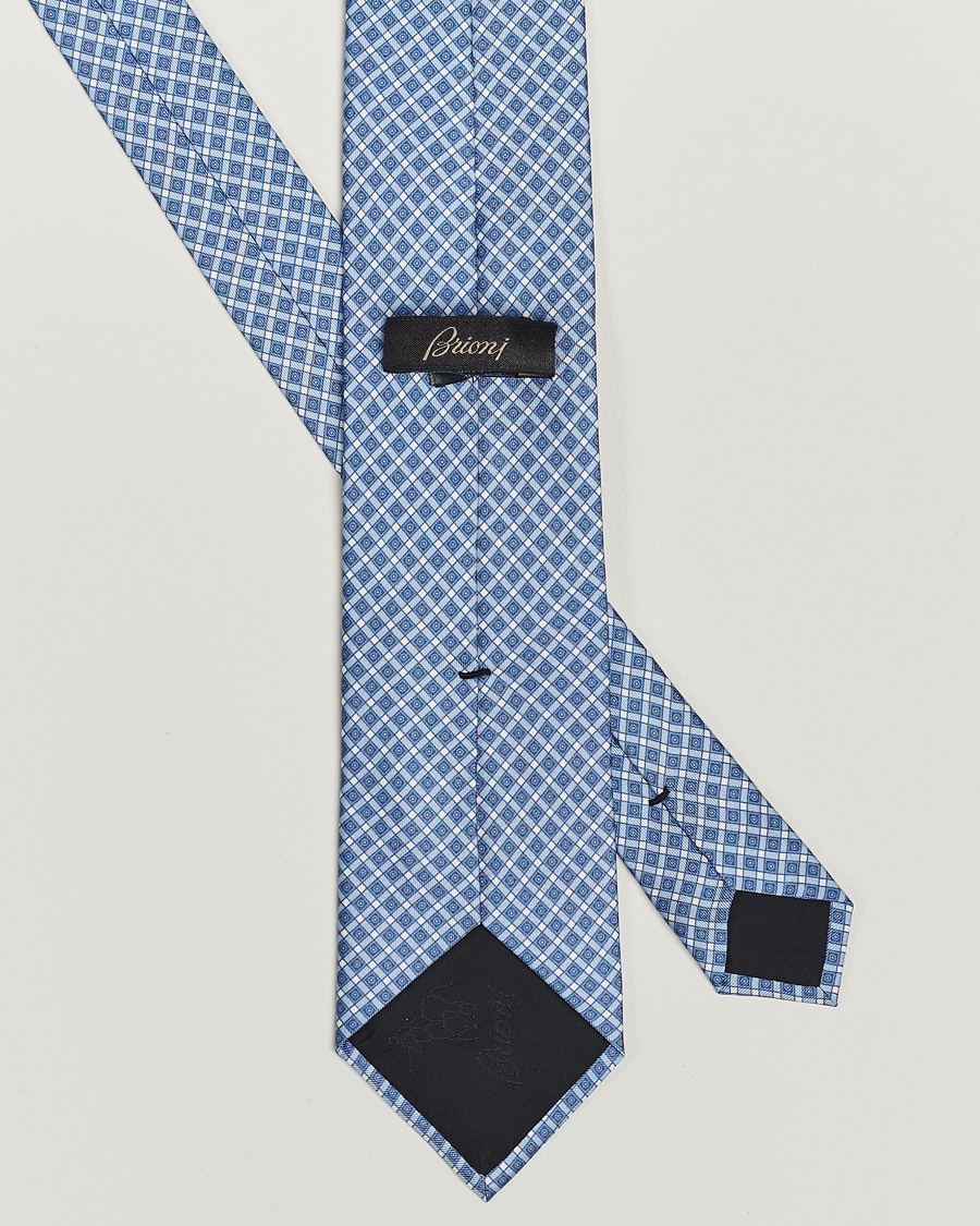 Homme | Brioni Printed Silk Tie Blue Check | Brioni | Printed Silk Tie Blue Check