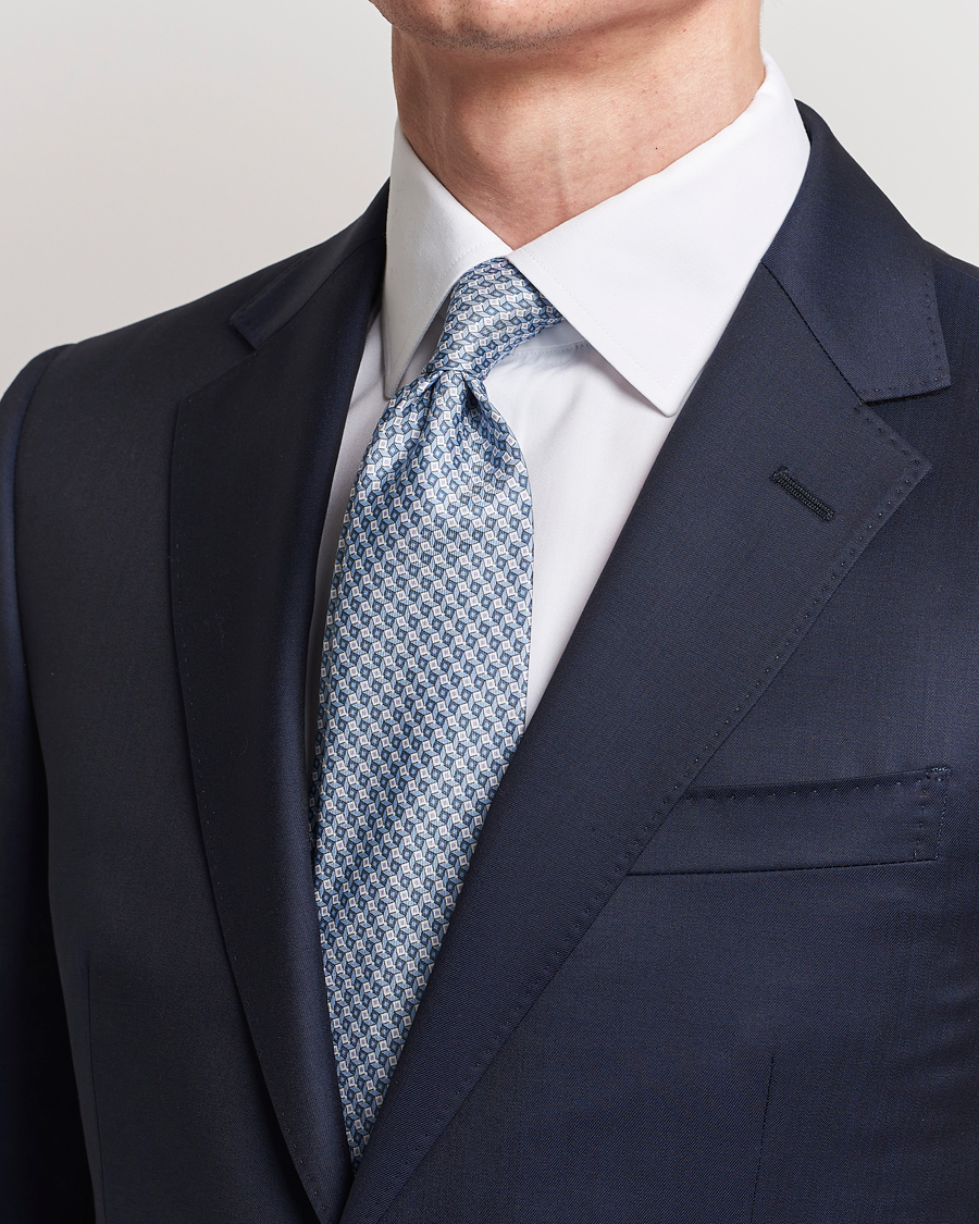 Homme | Luxury Brands | Brioni | Printed Silk Tie Light Blue