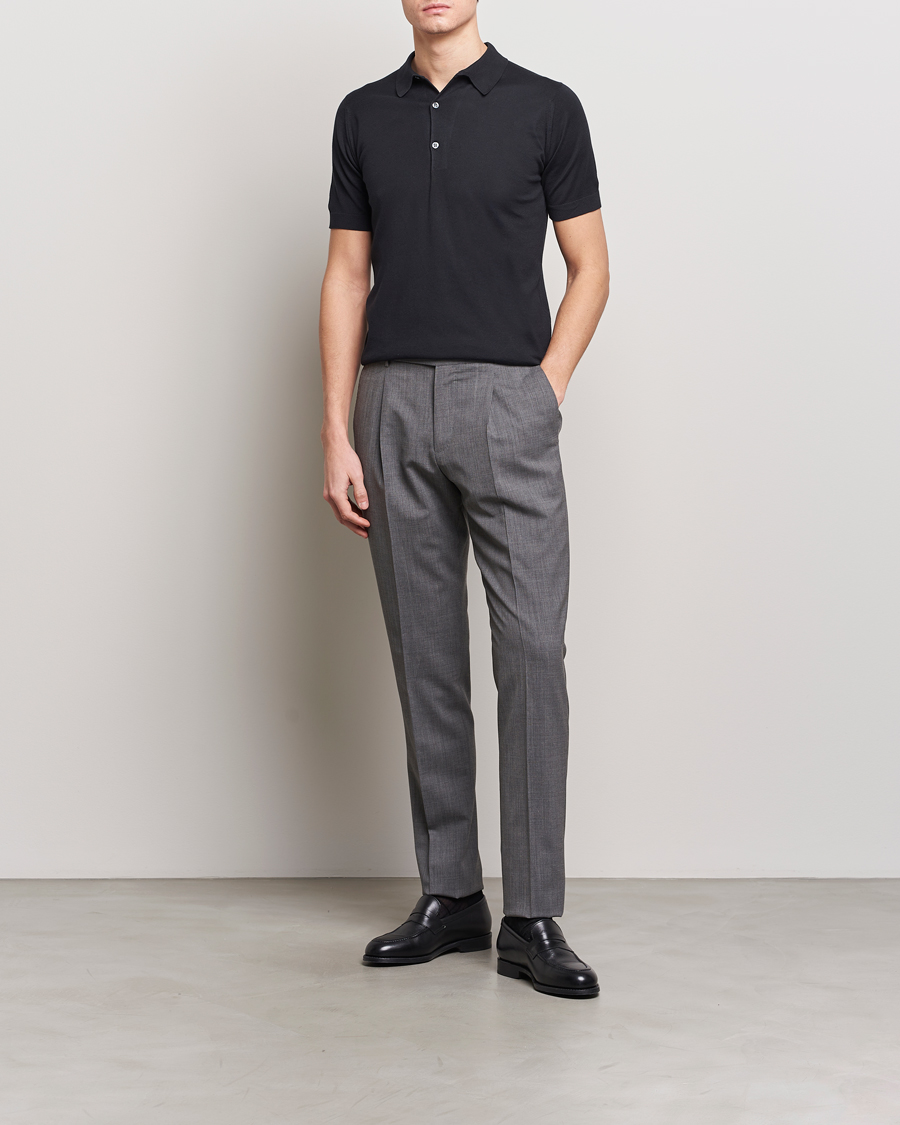 Homme | Polos | John Smedley | Adrian Slim Fit Sea Island Polo Black