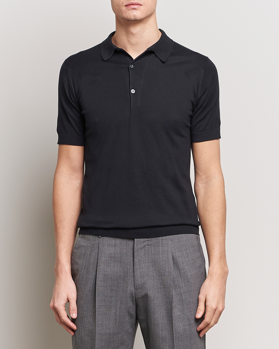 Homme | Polos | John Smedley | Adrian Slim Fit Sea Island Polo Black