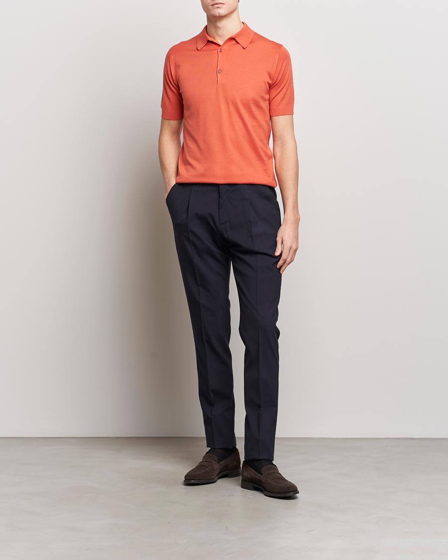 Homme | Polos | John Smedley | Adrian Slim Fit Sea Island Polo Sundown Orange