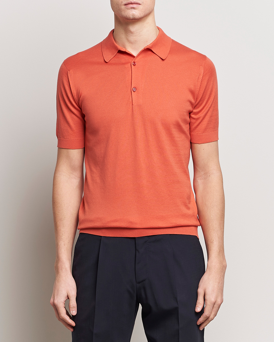 Homme | Polos | John Smedley | Adrian Slim Fit Sea Island Polo Sundown Orange
