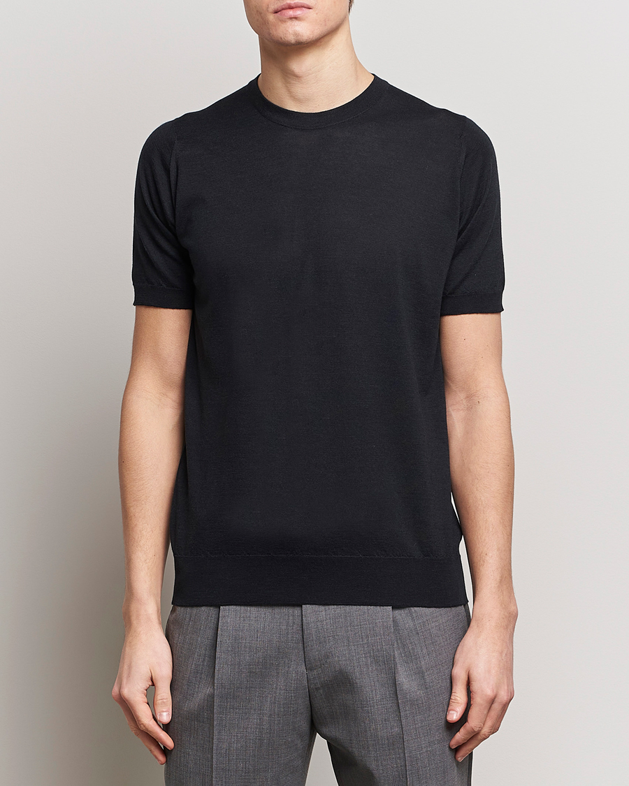 Homme | T-Shirts Noirs | John Smedley | Hilcote Wool/Sea Island Cotton T-Shirt Black